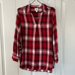 St Johns Bay Pullover Size M Women’s Red Plaid Tunic